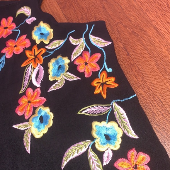 Free People Embroidered Floral Shift Mini Dress Black - Picture 8 of 12